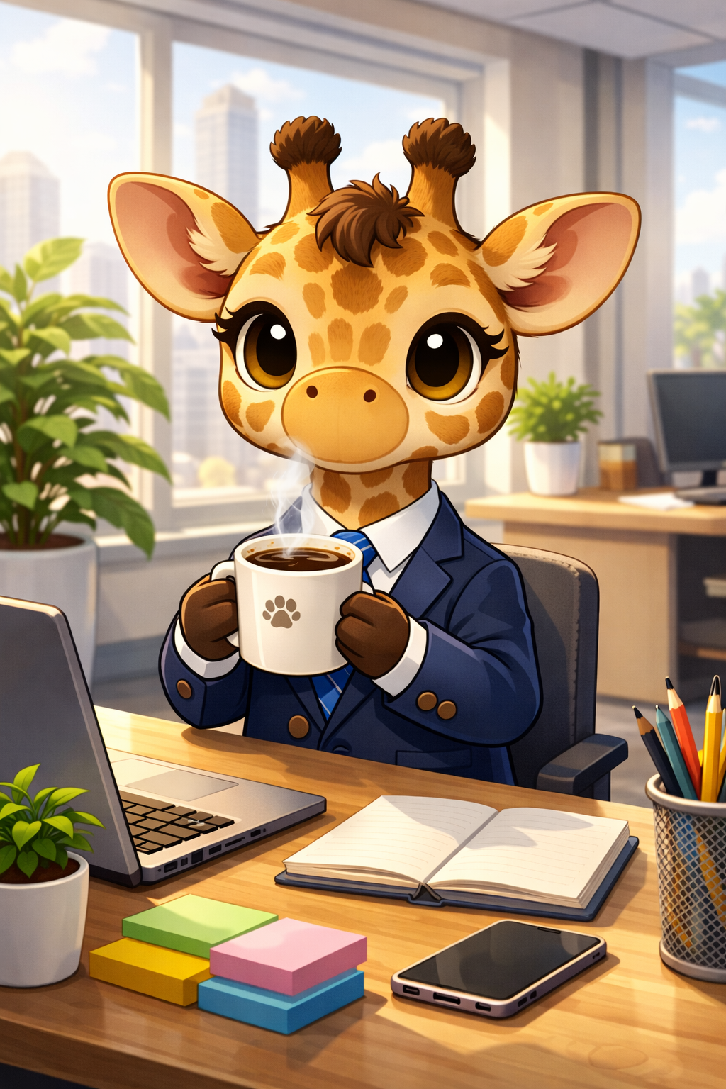 giraffe drinks coffee